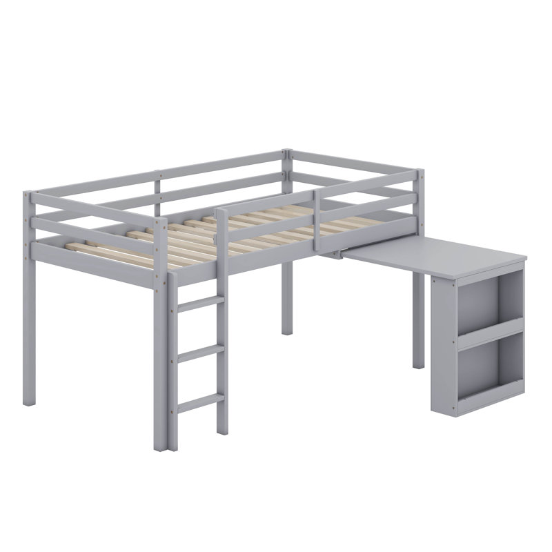 Lit mezzanine simple avec tiroir, armoire et bureau, gris