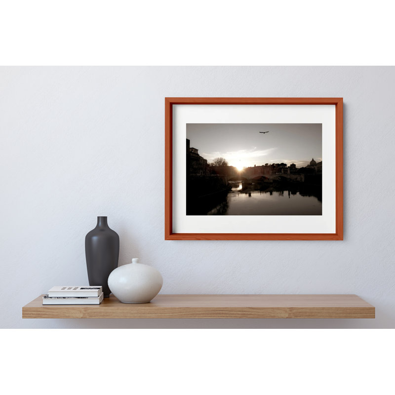 Tiber Sunset Print by Joseph Regan, 14" H x 16" W x 0.75" D, Cherry