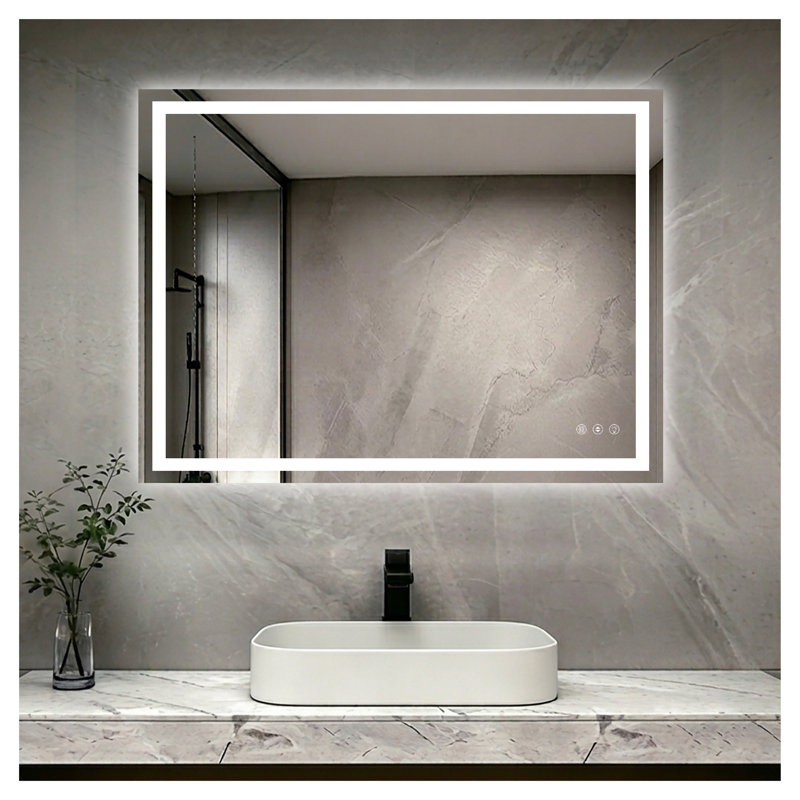 Miroir de salle de bain DEL 122 x 91 cm avec éclairage avant et arrière, miroir de courtoisie à intensité variable, 3 températures de couleur, antibuée, étanche IP44, montage horizontal/vertical, finition argentée