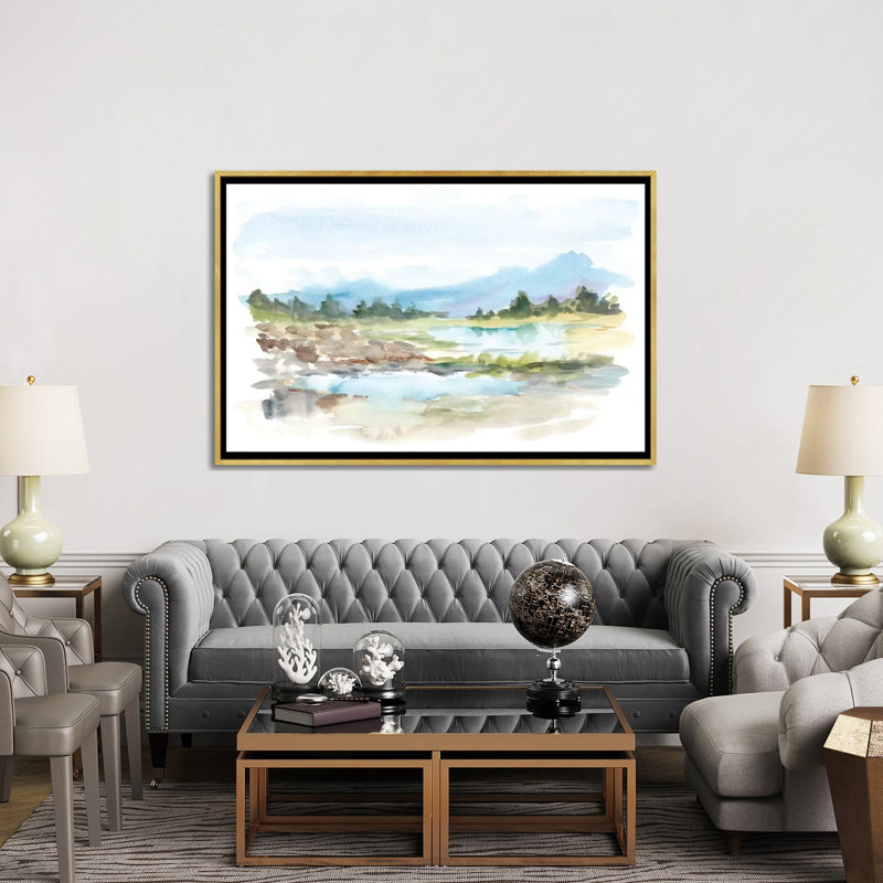 Reproduction d’art « Mountain Watercolor IV » par Ethan Harper, Pas de tapis, H 40 po x l 60 po x 1,5 po, Toile encadrée d'or