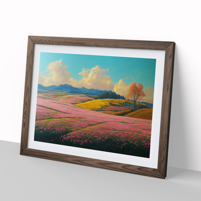 Spring Landscape Meadow - Framed Print, 34cm H x 46cm W x 2cm D, Walnut