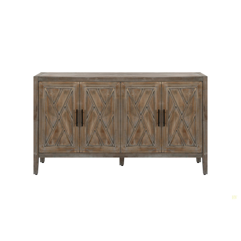 Armoire décorative de style campagnard 60 pouces avec 4 portes et tablette réglable, Brun antique