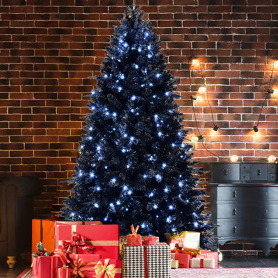 5ft Black Artificial Christmas Tree, 250 White Led Lights, 1076 Pe+ Tips, Hinged Branches For Quick Assembly, And Decor Simple Setup,