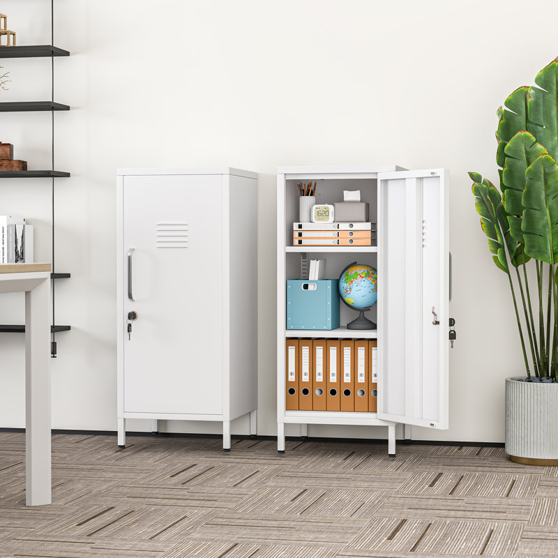35.43"H Metal Locker Storage Cabinet ,Steel Office Locker with 2 Adjustable Shelves, White