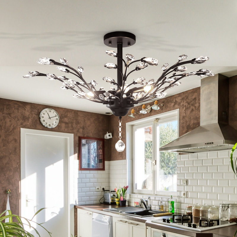 Breanna 30" Modern Firefly Chandelier 5 - Light Dimmable with Semi-Flush Downrod