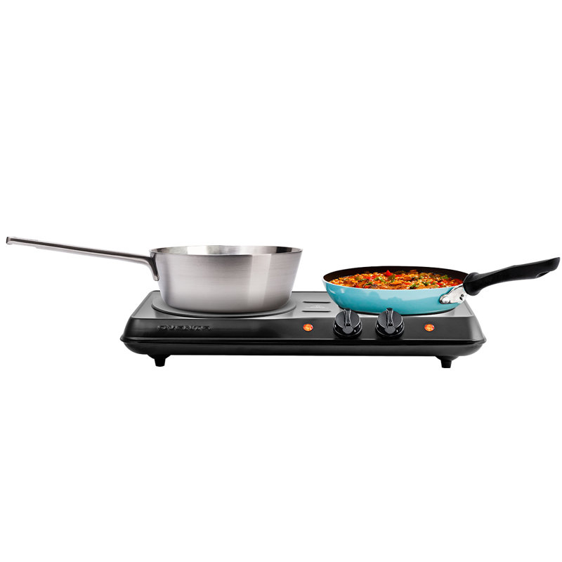 OVENTE Countertop Infrared Double Burner, 1700W Electric Hot Plate and Portable Stove with 7.75" and 6.75" Ceramic Glass Cooktop, 5 Level Temperature Setting and Easy to Clean Base, Black BGI102B