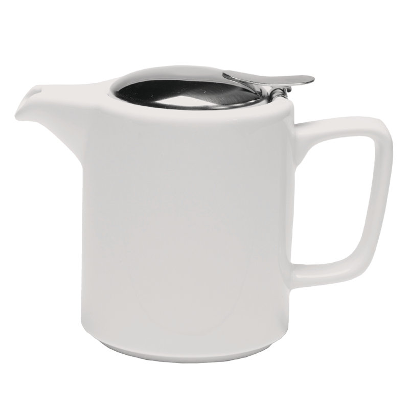White Ceramic 16oz Teapot with Stainless Steel Lid