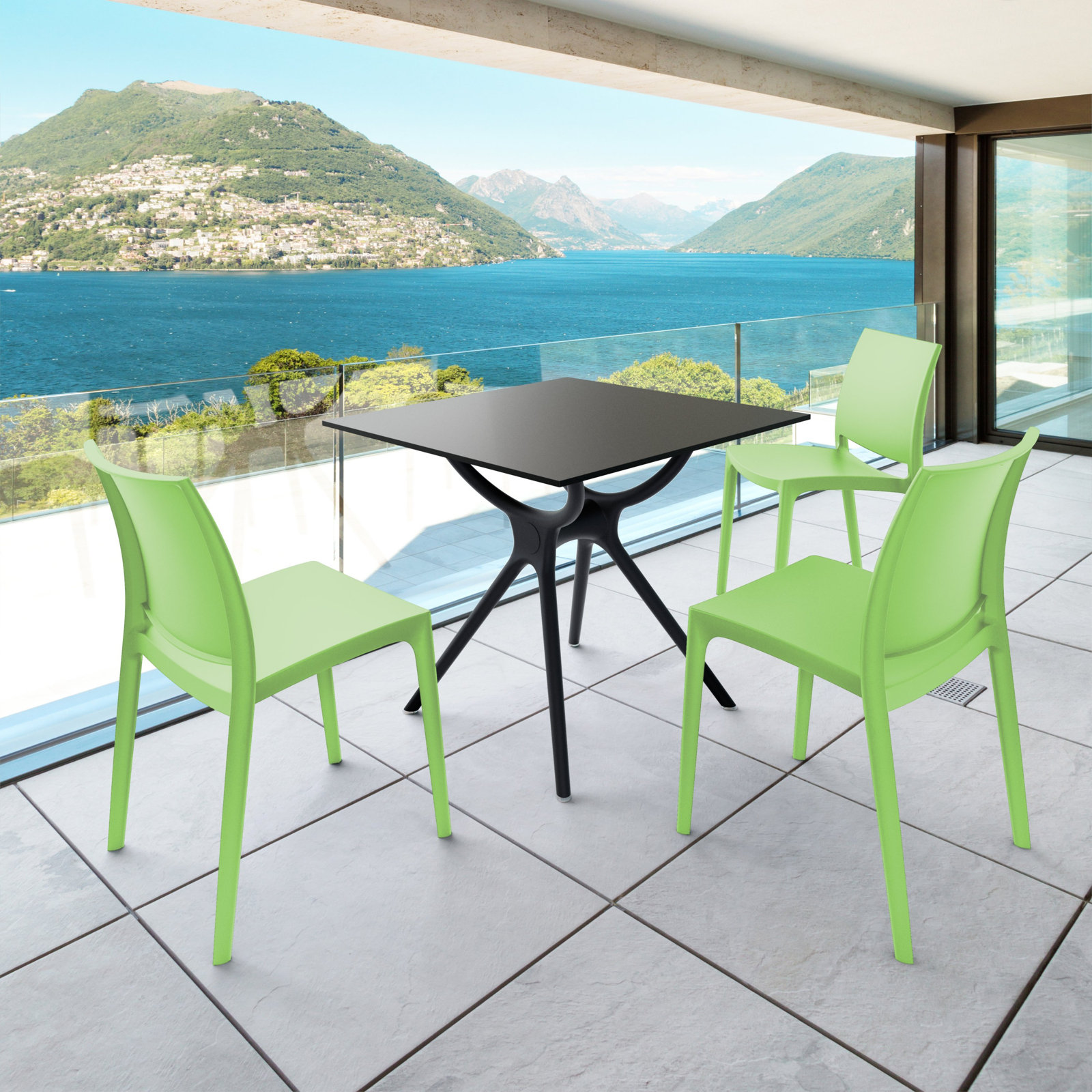 Burt Stacking Patio Dining Side Chair, Tropical Green