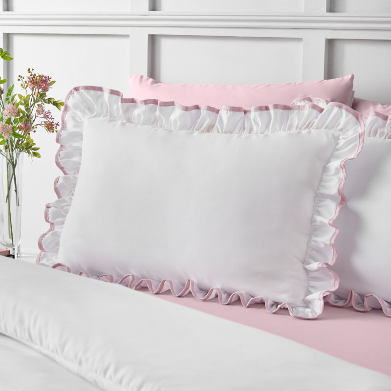So Soft Mono Frill Duvet Cover Set, Double, White / Pink
