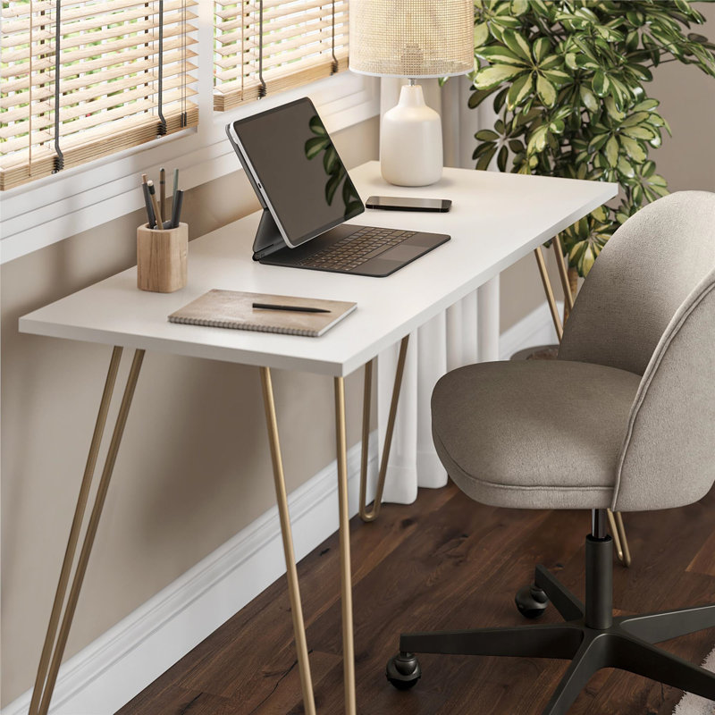 Bureau Owen (sans la chaise), Blanc / Doré