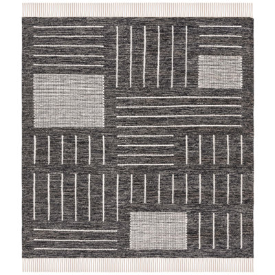 Tapis noir / ivoire en laine et coton à motif géométrique Flore