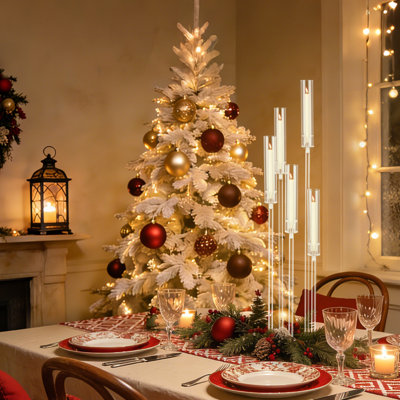 1 pièces de centre de table candélabre en acrylique à 5 bras de 45,7 po pour les tables, porte-bougie transparent pour le mariage, porte-candélabres de sol pour décoration de fête d'anniversaire pour 0,8 bougies à DEL (pas de bougie)