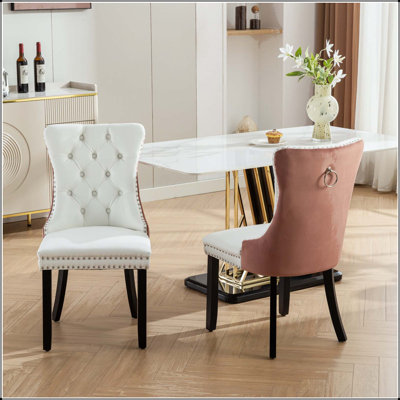Chaise moderne capitonnée en polyuréthane avec pieds en bois - garniture cloutée (ensemble de 2)