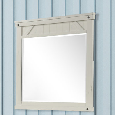Industrial White Farmhouse Wall Mirror With Beveled Glass And Solid Wood Frame 40X42 | Gift Idea