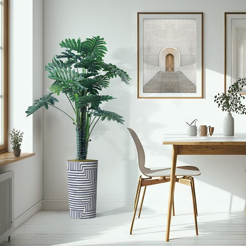Plantes artificielles artificielles en pot Philodendron artificiel d'intérieur et d'extérieur, Line bleu marine