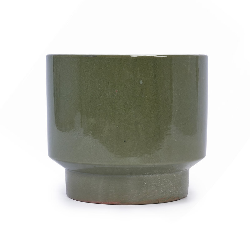 Ensemble de pots à fleurs en céramique émaillée à la main de 3, 15/12/9 pouces de diamètre, pour plantes grasses et jardin intérieur et escalier intérieur, argile poreuse respirante, vert terreux