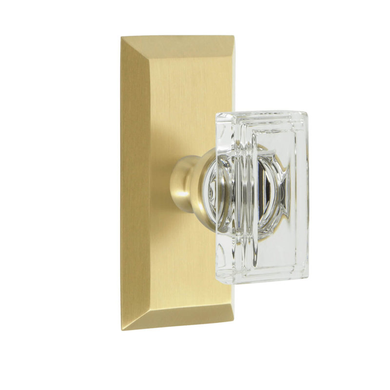 Grandeur Fifth Avenue Short Plate Single Dummy with Carré Crystal Door Knob, Satin Brass
