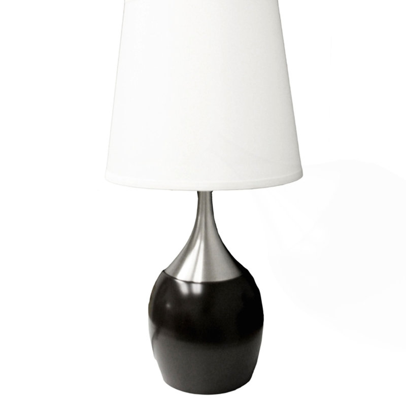 Lampe de table 24 po de hauteur à touche en métal avec finition espresso, abat-jour blanc, Noir