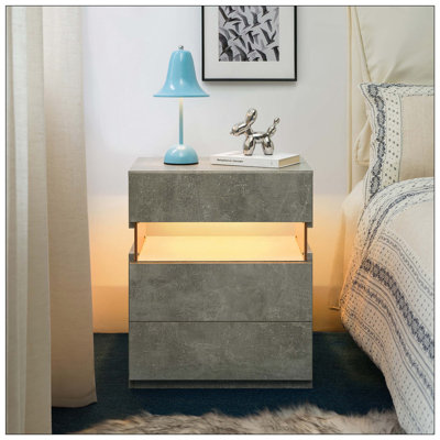 LED Nightstand 3 Drawer Acrylic Board Bedroom End Table
