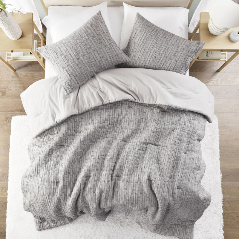 Édredon surdimensionné pour lit double / grand lit - 3 pièces avec coton riche et tissé, gris, rembourré, invitant