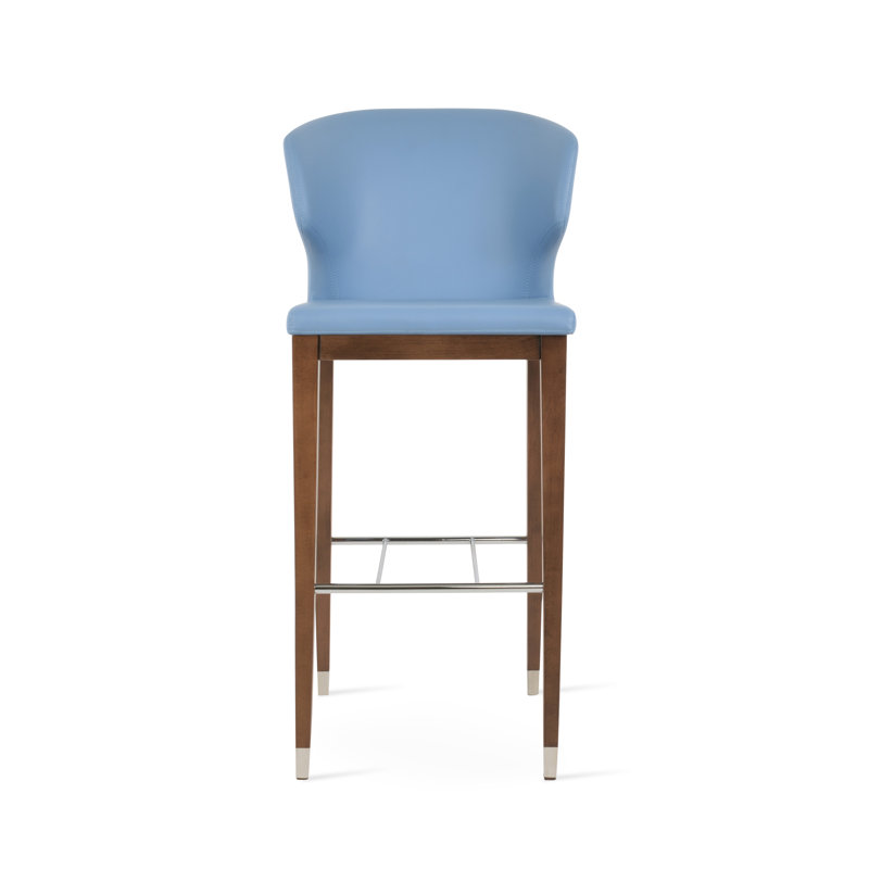 Tabouret de bar et de comptoir en bois Amed avec anneau chromé, Tabouret de bar (siège d'une hauteur de 29 po), Bleu