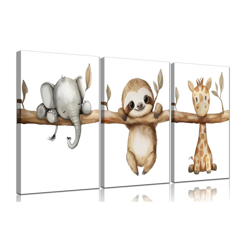 Nursery Animal Wall Art Baby Safari Nursery Wall Decor Forest Animal Kids Room Painting Baby Boy Room Picture Prints Jungle Elephant Sloth Giraffe Canvas Artwork For Boys Girls Playroom 16X24"