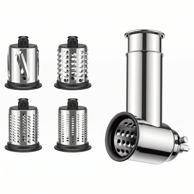 Hachoir à viande en métal compatible avec les batteurs sur socle KitchenAid®, 4 plaques à hacher, 3 tubes à saucisse, 2 pales, la brosse de nettoyage