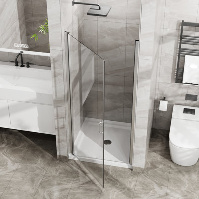 34"X72" Pivot Shower Door Combo W/ 35.4" Acrylic Shower Base, Aluminum Finish, Semi-Frameless Tempered Glass Design