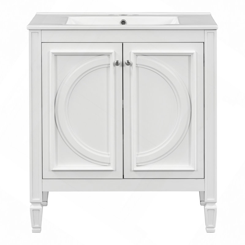 Meuble-lavabo de 30 po avec lavabo, deux portes avec tablette, charnières de porte à fermeture en douceur, style rétro