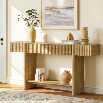 Console moderne en bois cannelé avec rangement 