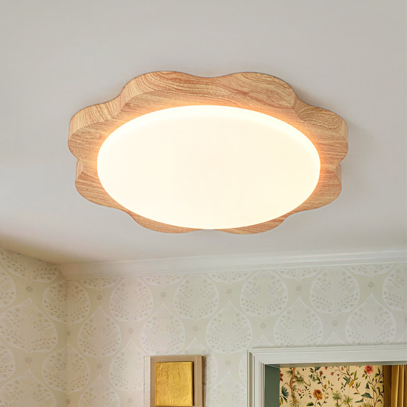 LumiLux 1-Light Modern Wood LED Flush Mount Ceiling Light for Bedroom