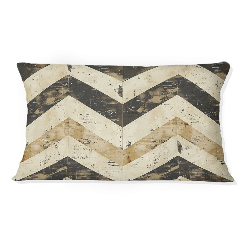 Coussin lombaire Mid-Century noir et beige à chevrons I