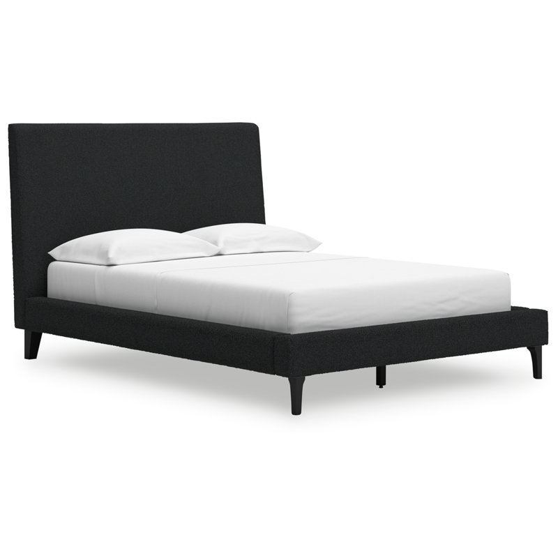 Cadmori Black Full Upholstered Bed with Roll Slats and Wood Frame