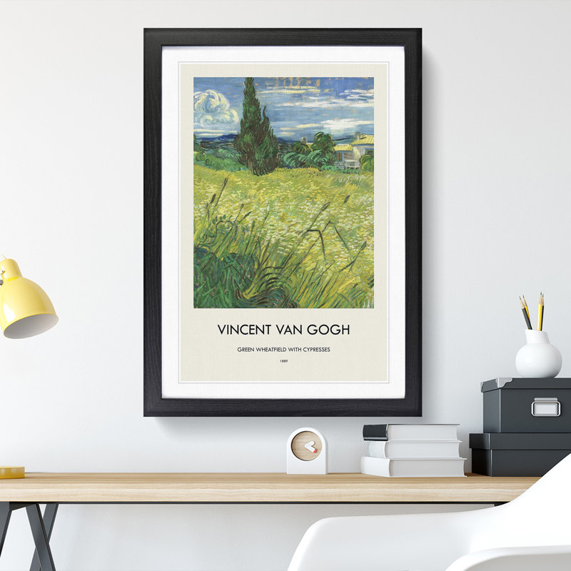 Green Field by Vincent Van Gogh - Framed Print, 65cm H x 48cm W x 2cm D, Black Framed