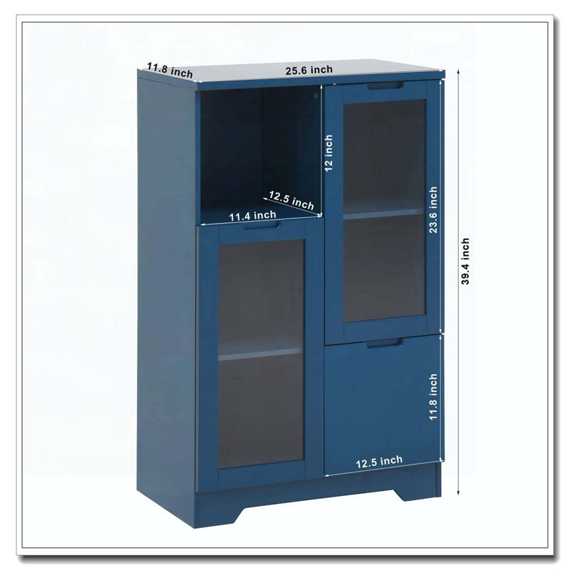 MDF Cabinet Glass Doors Drawer Open Storage Space, Blue