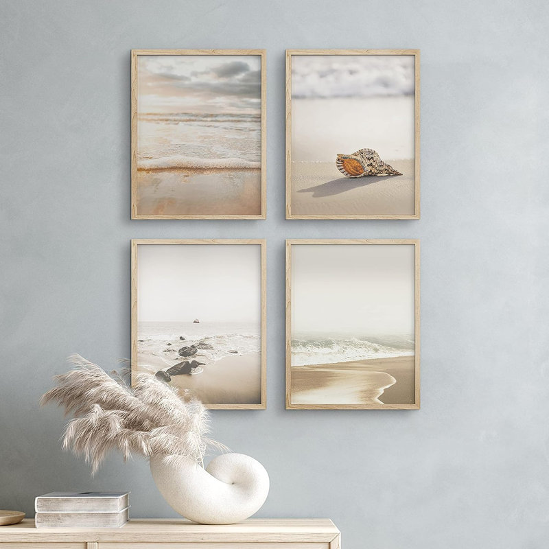 Minimal Beach Shore Ocean Sea Seashell, reproduction encadrée de 4 pièces, Encadré naturel, H 16 po x l 12 po x P 1 po