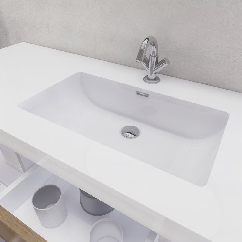 Ensemble de meuble-lavabo à simple cuve 60 "60", Blanc brillant / teck