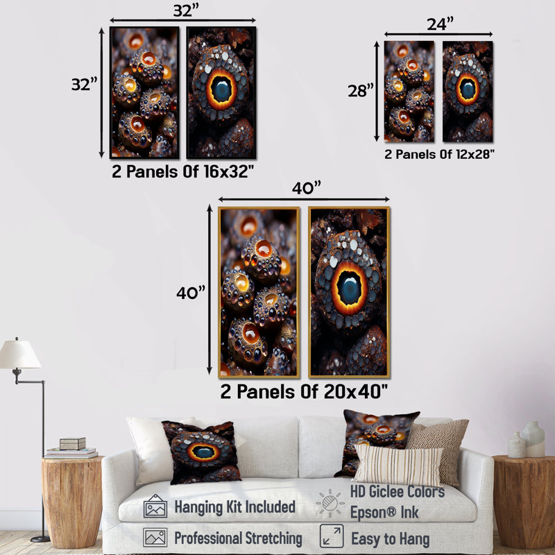Ensemble de 2 décorations murales géode noire et orange, H 28 po x l 25 po, Toile tendue