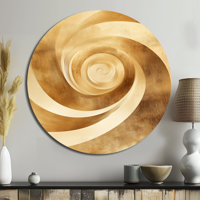«Gold Spiral Flow» - art mural rond en spirale abstraite, L 23 po x H 23 po