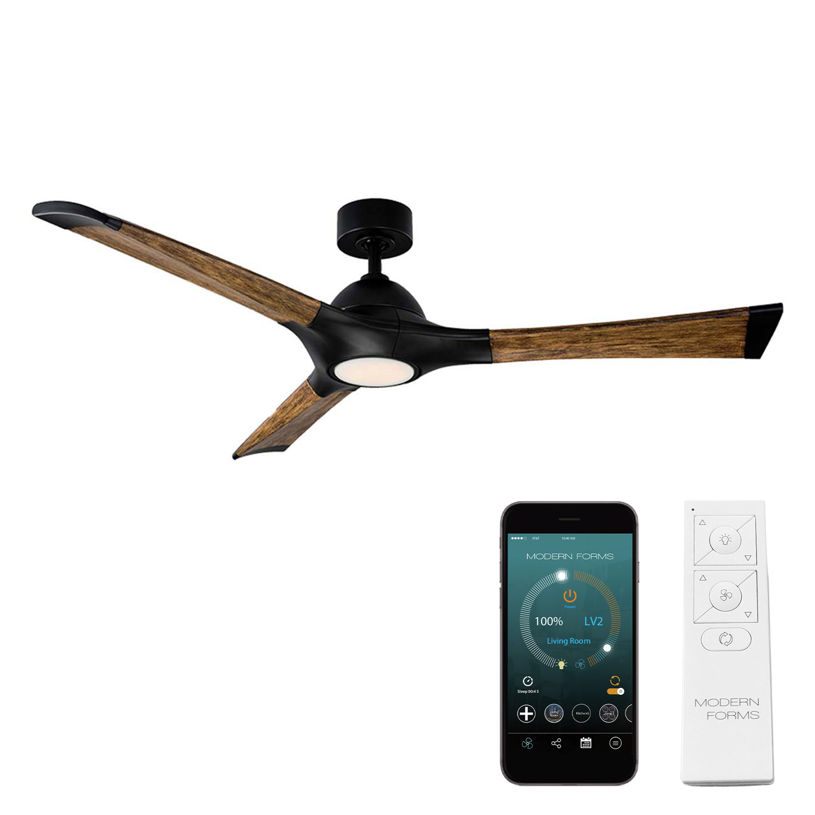 Woody 3 - Blade Outdoor/Indoor Smart Propeller Ceiling Fan with LED Light Kit and Remote Control Included, Works With Alexa and iOS or Android App