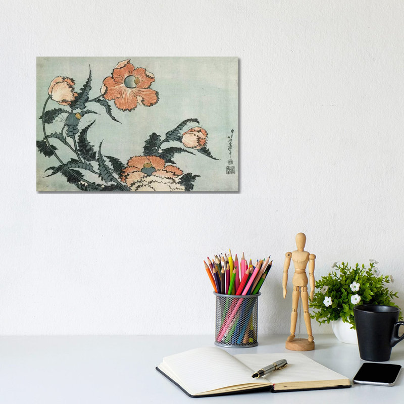 Poppies, C by Katsushika Hokusai - Wrapped Canvas Print, 20.32cm H x 30.48cm W x 1.91cm D