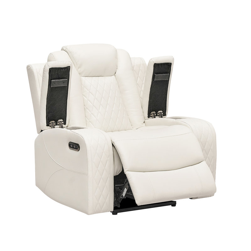 38.6" Wide Transitional Leather Manual Recliner, White Faux Leather