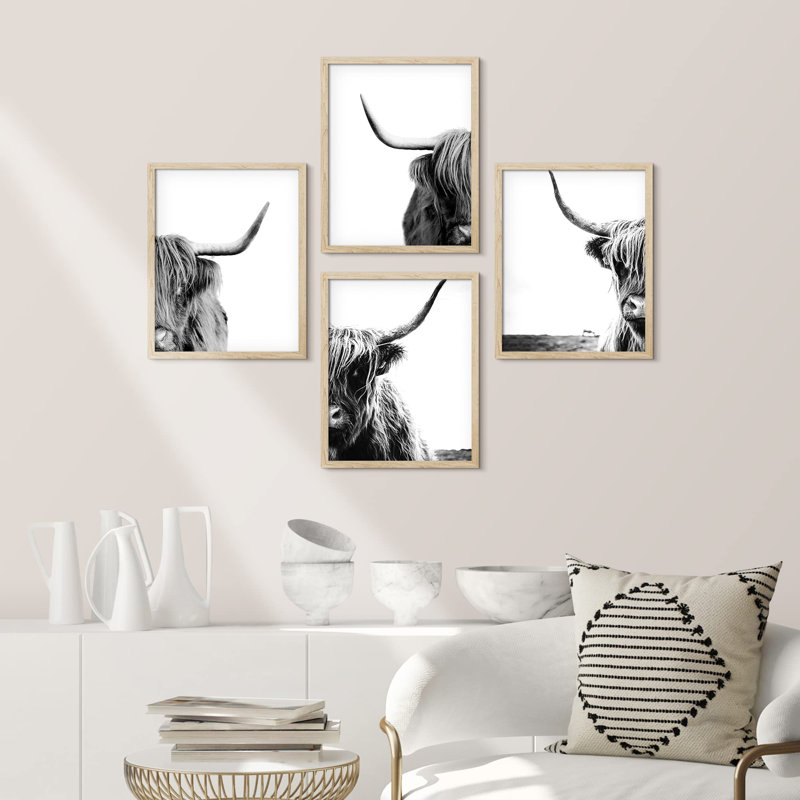 «Black and White Animal Shetland Farm Cow», reproduction imprimée sur papier, 4 pièces, Naturel, H 14 po x l 11 po
