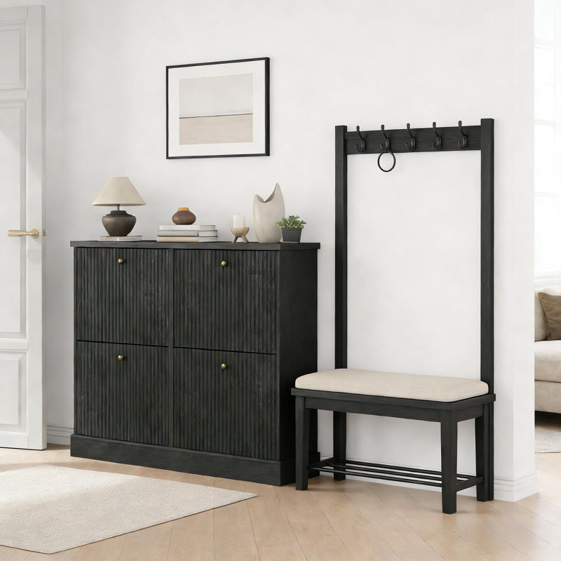 Range-chaussures avec 4 tiroirs rabattables et tablette réglable pour le vestibule, le salon, Noir