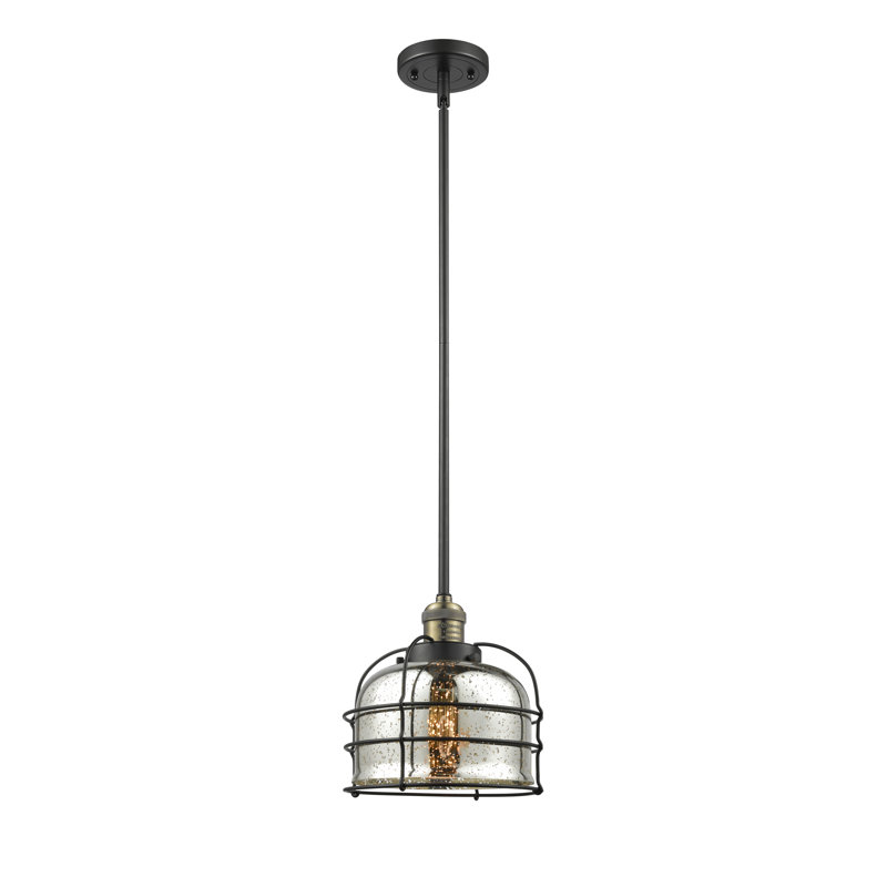 Luminaire suspendu en forme de cloche à 1 lumière Hansford, Ampoule DEL 6 watts Vinage, Argent mercuré plaqué