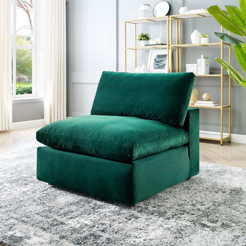 Chaise sans accoudoirs en velours rembourré Commix, Velours vert