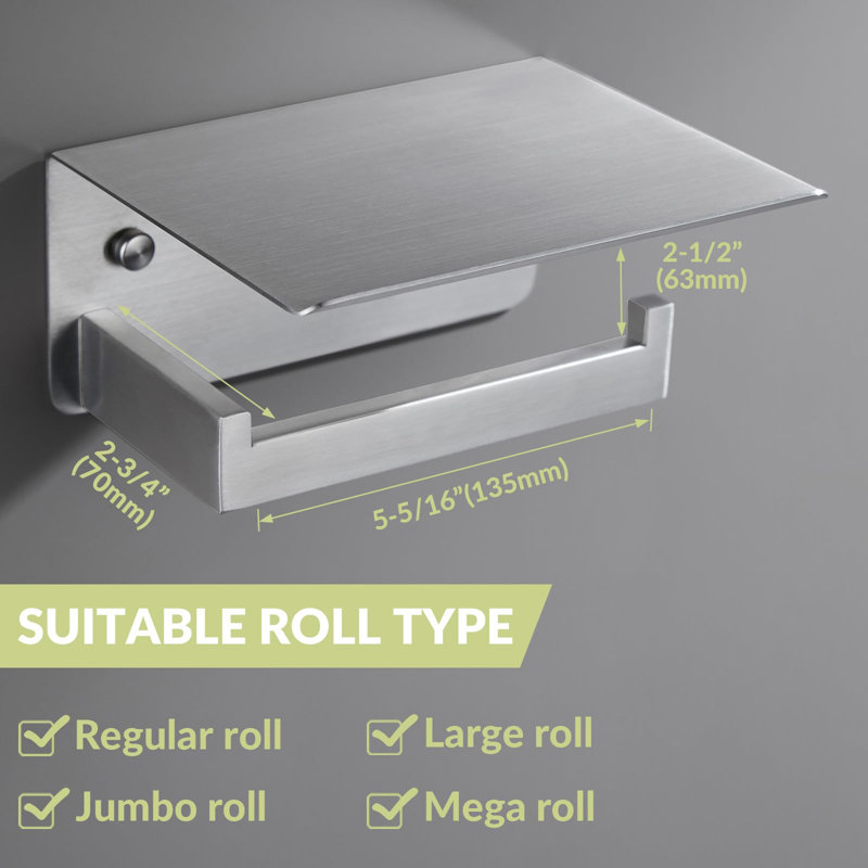 Brushed Nickel Stainless Steel Toilet Paper Holder with Phone Shelf