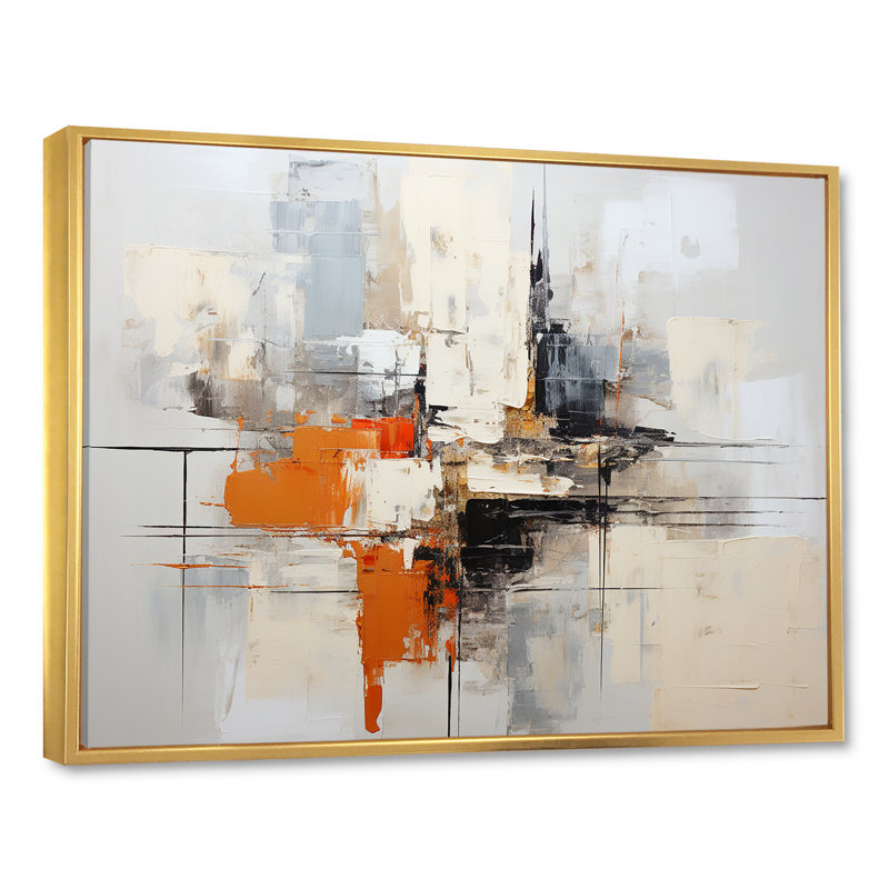 Rêves scandinaves modernes beige et jaune V - art mural moderne scandinave, Cadre flottant doré, H 24 po x l 32 po x P 1 po