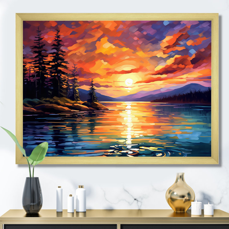 Coucher de soleil avec des reflets colorés IV - art côtier coucher de soleil sur toile, H 16 po x l 32 po x P 1 po