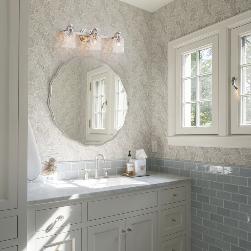 3-Light Modern Brushed Nickel Vanity Light, Diamond-Cut Textured Glass Bathroom Wall Sconce